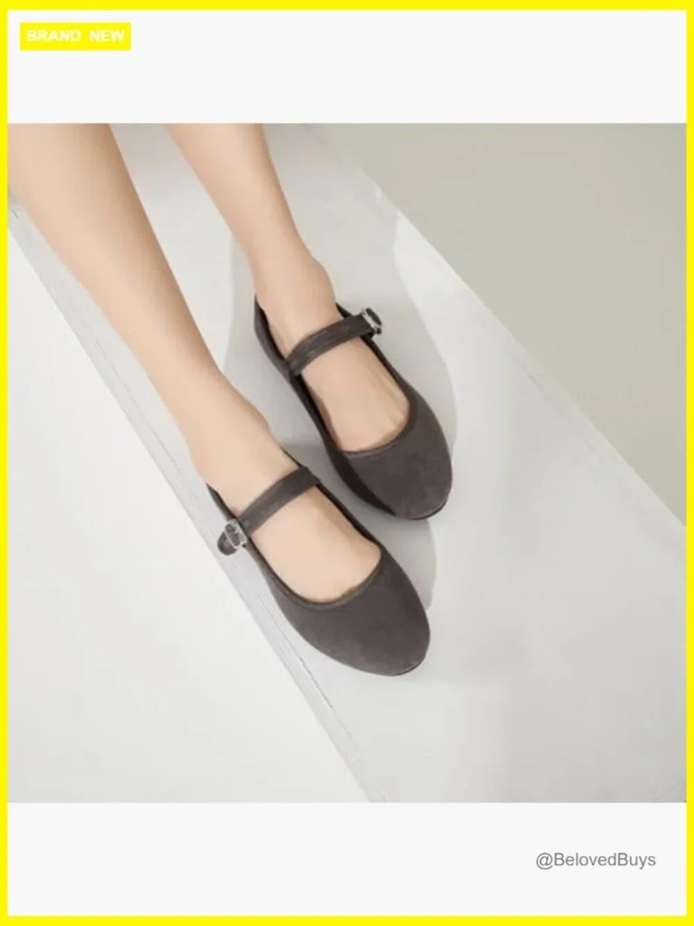 Mary Jane Flats with Adjustable Strap, Faux Suede Dress Shoes, Memory Foam